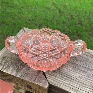 Two Handled Heavy, Pink Depression Glass Dish